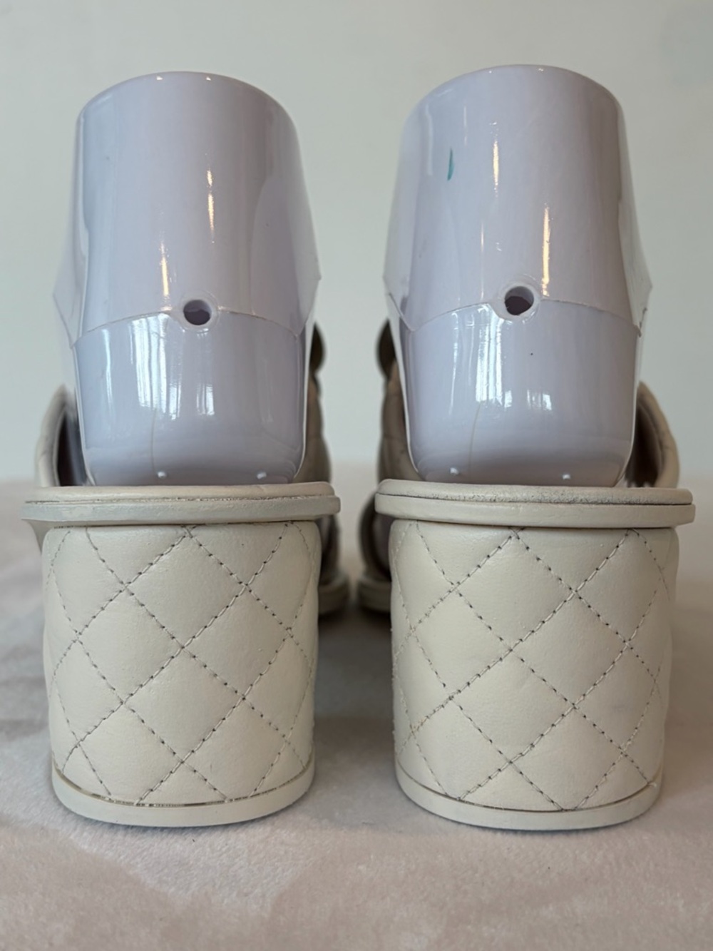 CHANEL Matelasse Leather Block Heel Slides, Camelia w/CCs,box, cream, 36.5C - Picture 5 of 16